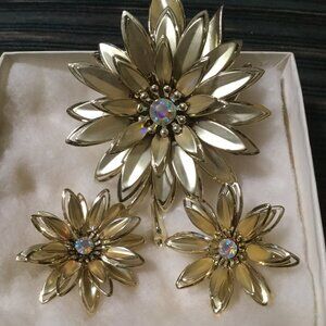 Lot of vintage brooches, clip on earrings and a couple necklaces different sizes